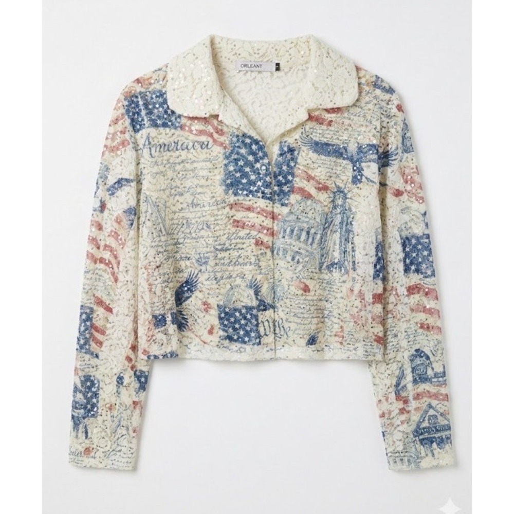 ORIGAMI Patriotic AMERICANA Short Lace Jacket NWT Size S